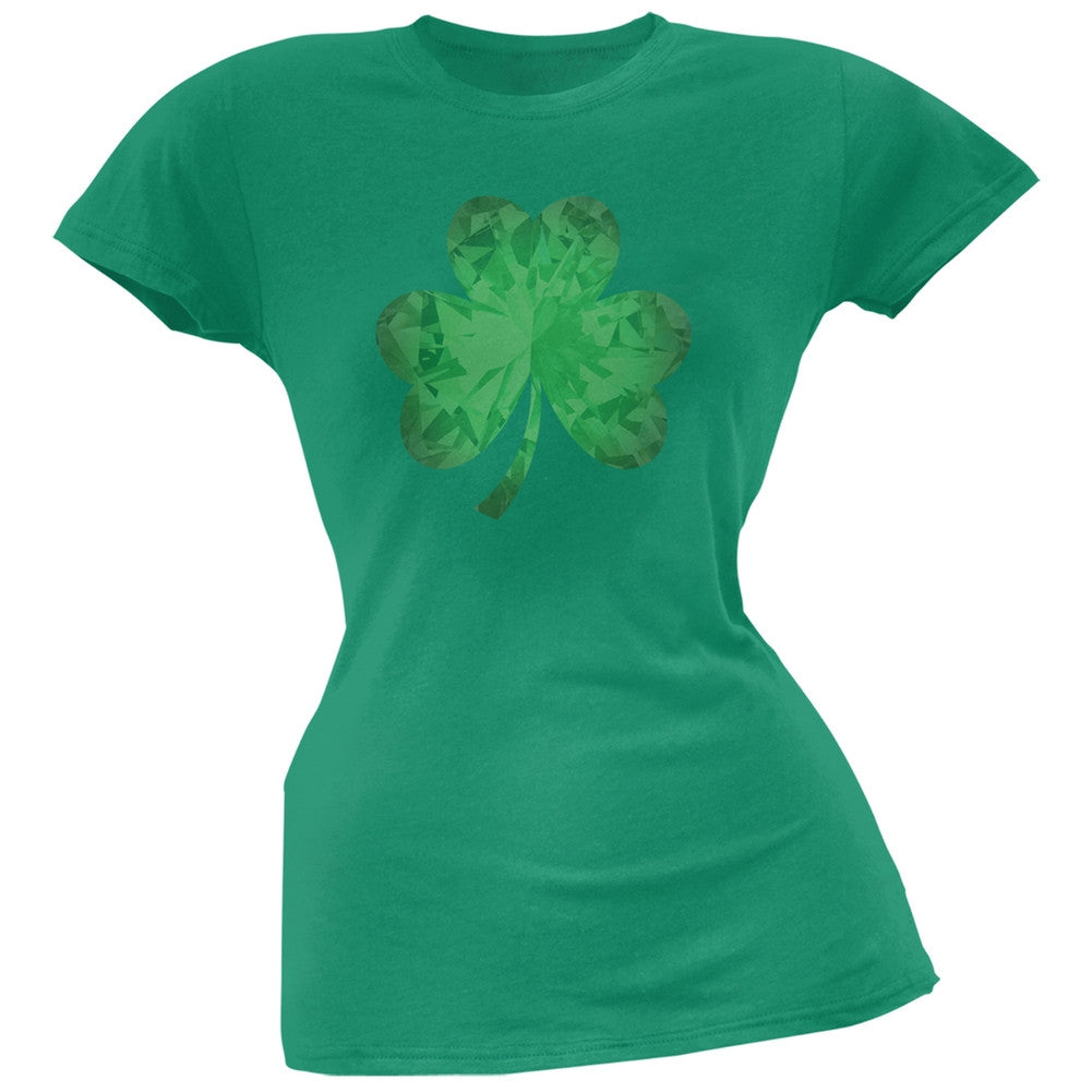 St. Patricks Day - Jeweled Shamrock Kelly Green Soft Juniors T-Shirt Juniors T-Shirts Old Glory 2XL Green 