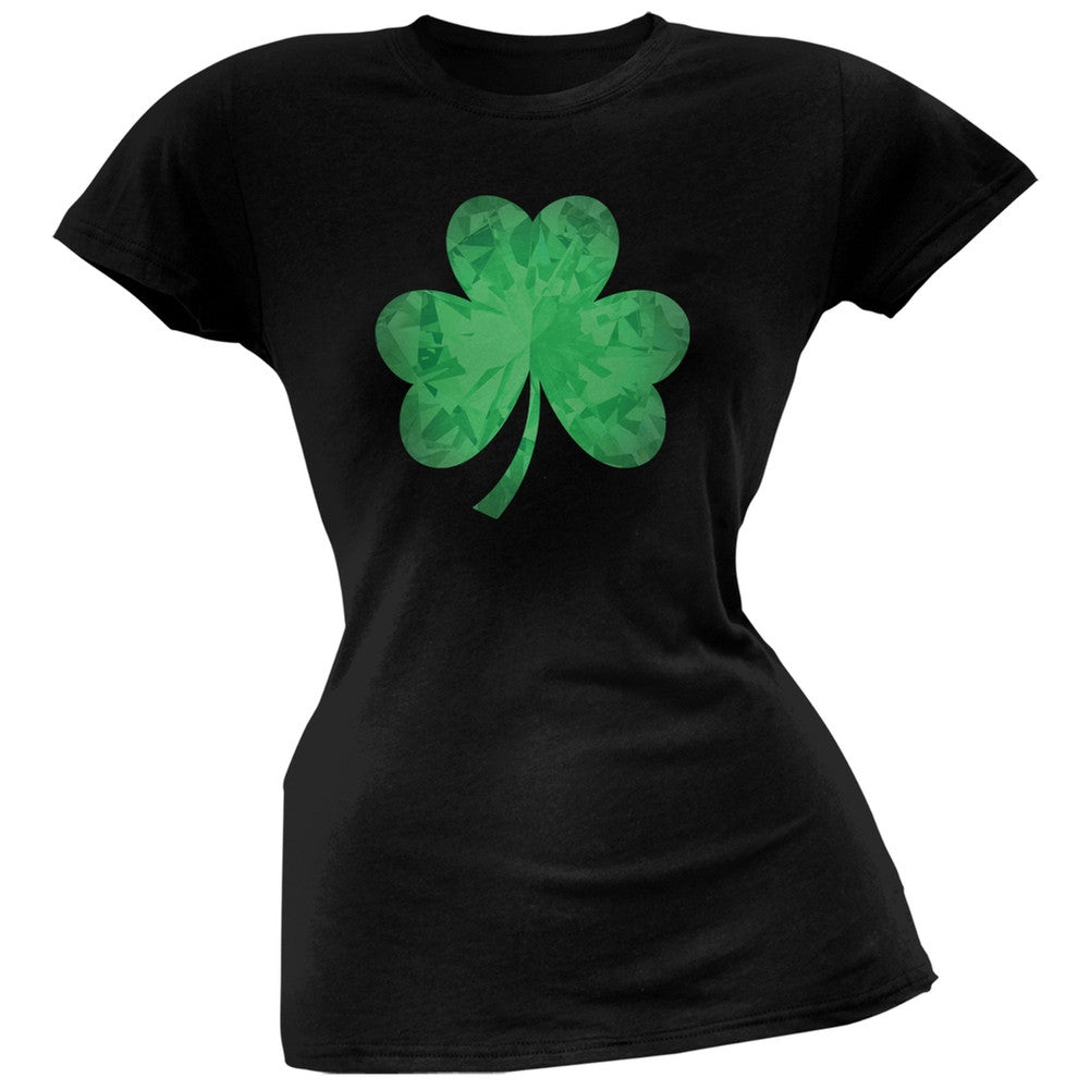 St. Patricks Day - Jeweled Shamrock Black Soft Juniors T-Shirt Juniors T-Shirts Old Glory 2XL Black 