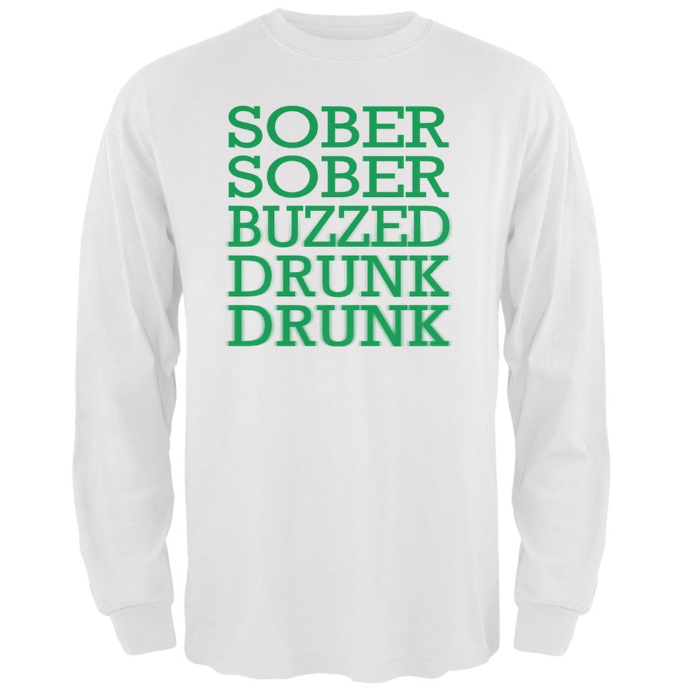 St. Patrick's Day - Sober to Drunk White Adult Long Sleeve T-Shirt Men's Long Sleeves Old Glory 2XL White 