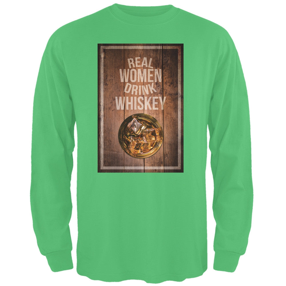 St. Patricks Day -Real Women Drink Whiskey Irish Green Adult Long Sleeve T-Shirt Men's Long Sleeves Old Glory 2XL Green 