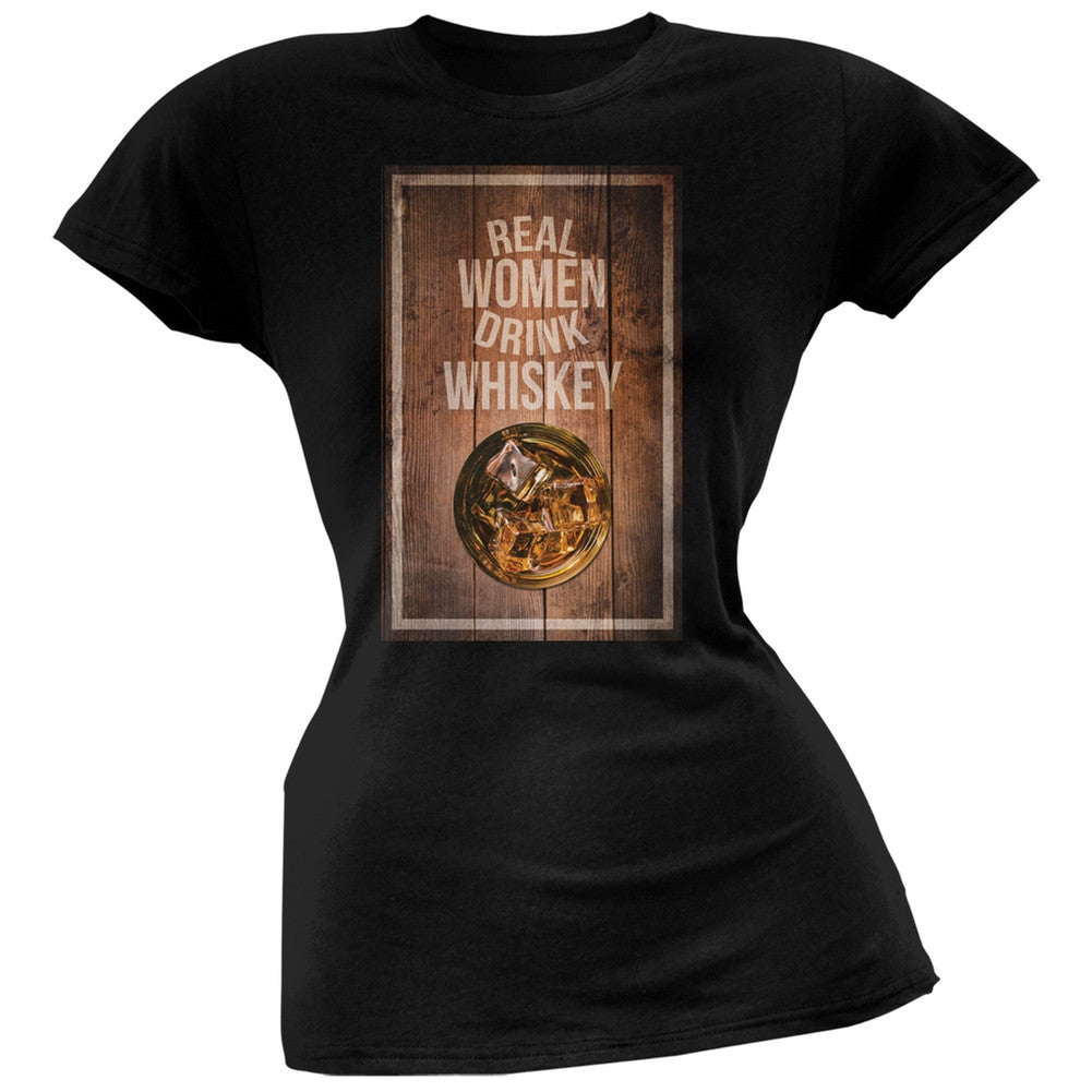 St. Patricks Day - Real Women Drink Whiskey Black Soft Juniors T-Shirt Juniors T-Shirts Old Glory 2XL Black 