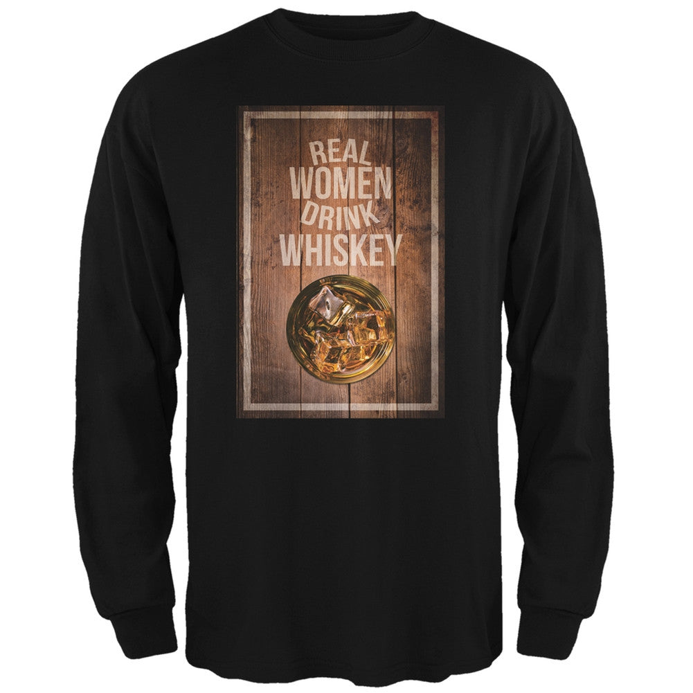St. Patricks Day - Real Women Drink Whiskey Black Adult Long Sleeve T-Shirt Men's Long Sleeves Old Glory 2XL Black 