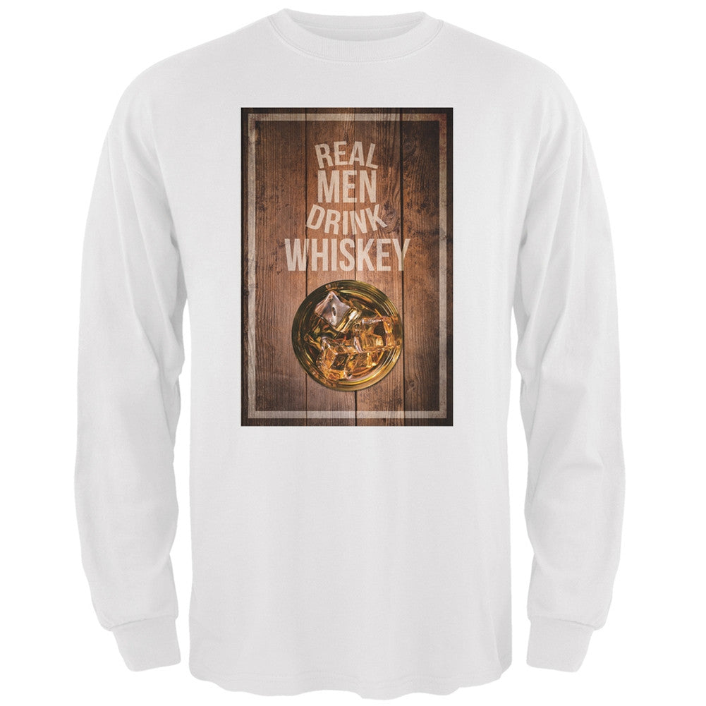 St. Patricks Day - Real Men Drink Whiskey White Adult Long Sleeve T-Shirt Men's Long Sleeves Old Glory 2XL White 