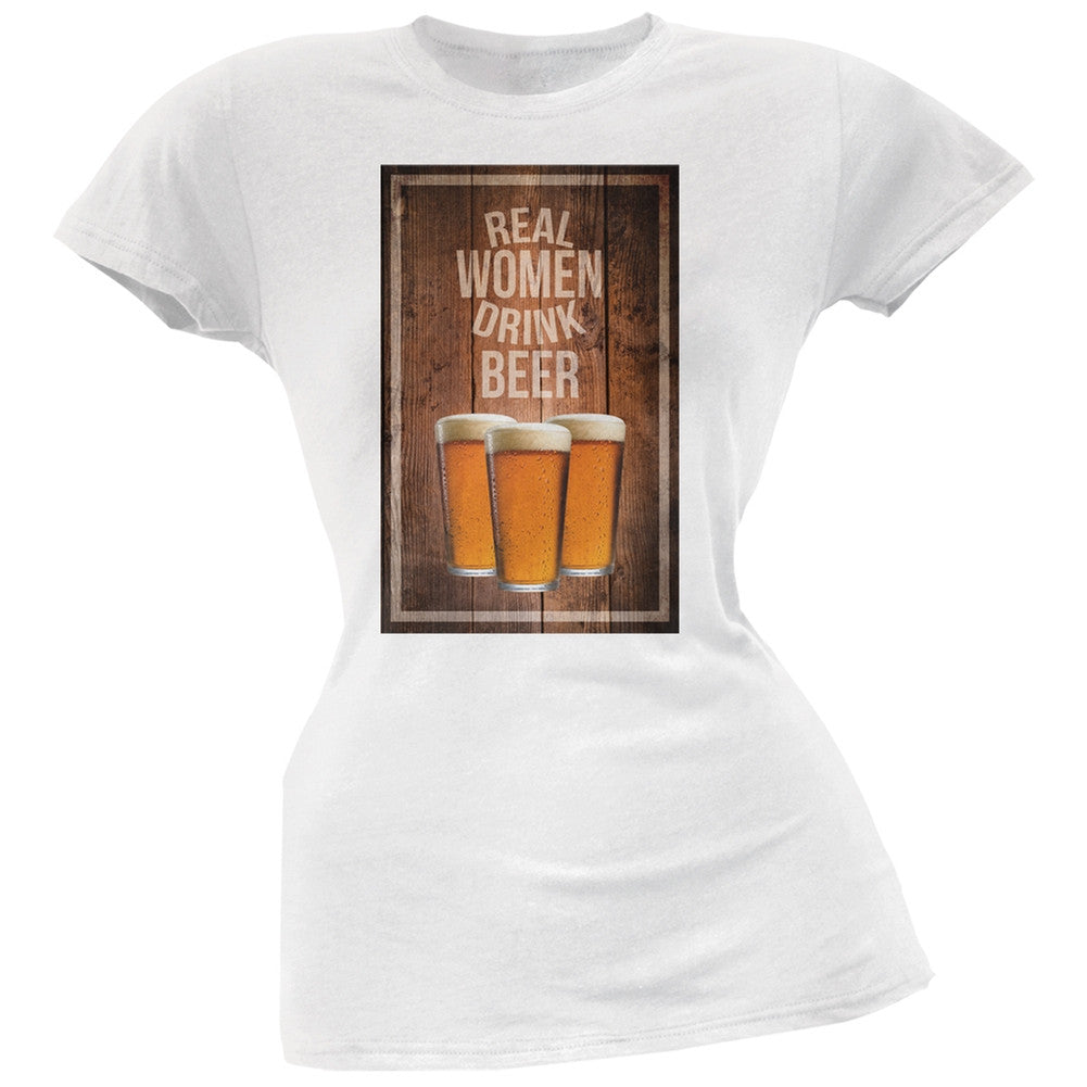 St. Patricks Day - Real Women Drink Beer White Soft Juniors T-Shirt Juniors T-Shirts Old Glory 2XL White 