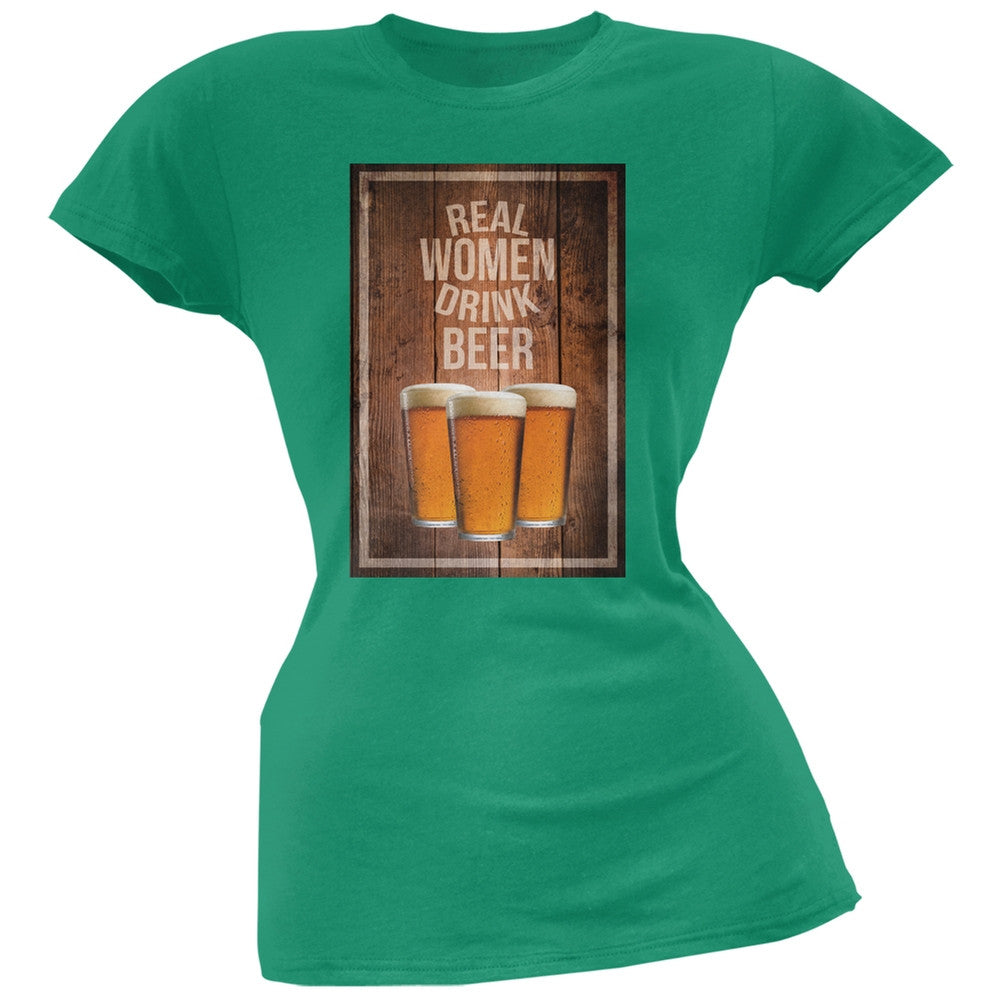 St. Patricks Day - Real Women Drink Beer Kelly Green Soft Juniors T-Shirt Juniors T-Shirts Old Glory 2XL Green 