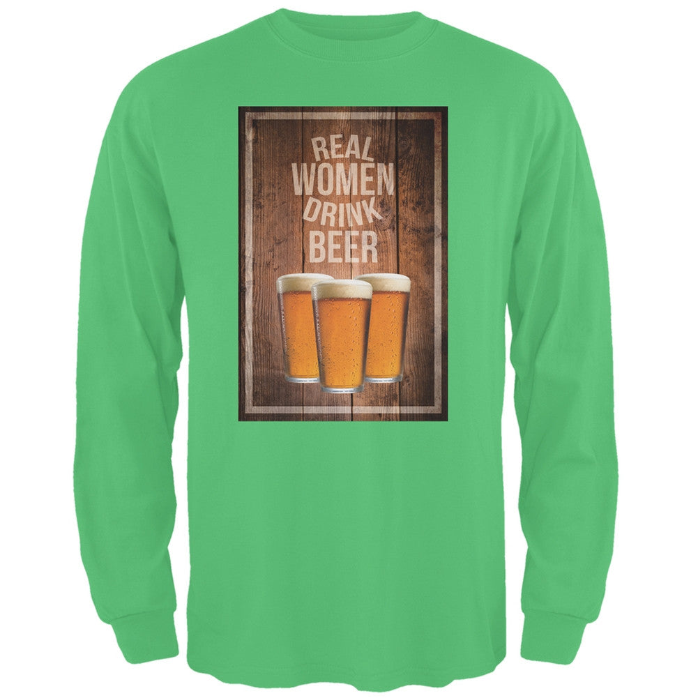 St. Patricks Day - Real Women Drink Beer Irish Green Adult Long Sleeve T-Shirt Men's Long Sleeves Old Glory 2XL Green 