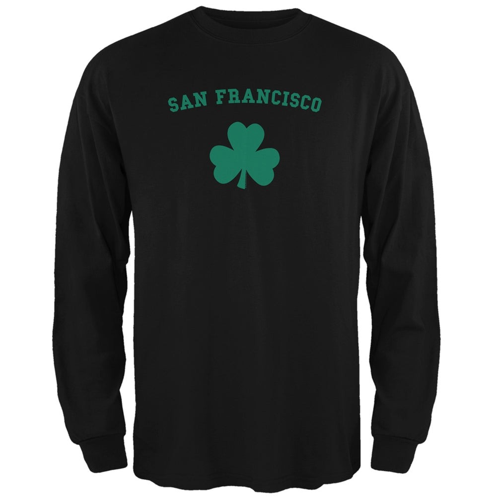 St. Patrick's Day - San Francisco Shamrock Black Adult Long Sleeve T-Shirt Men's Long Sleeves Old Glory 2XL Black 