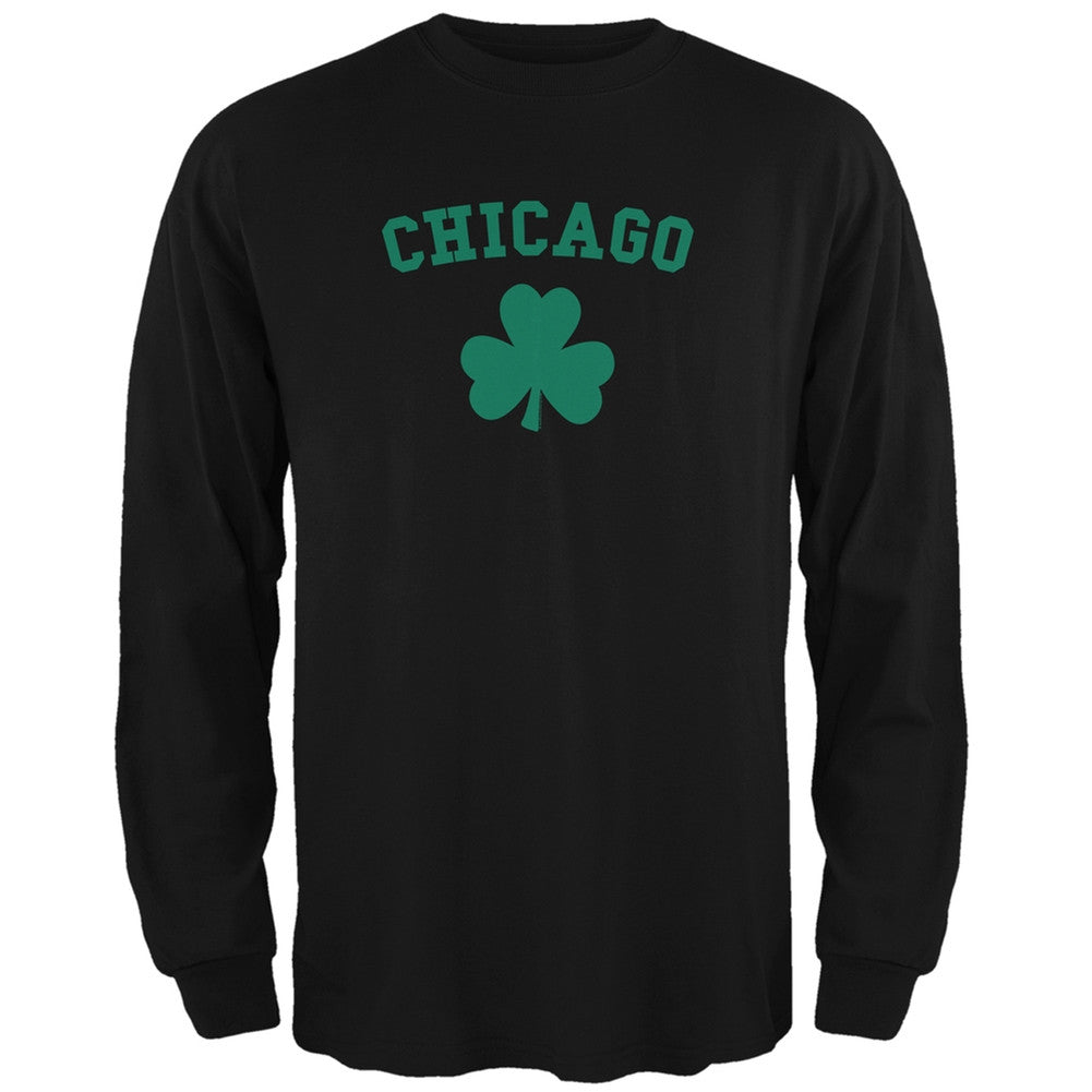 St. Patrick's Day - Chicago Shamrock Black Adult Long Sleeve T-Shirt Men's Long Sleeves Old Glory 2XL Black 