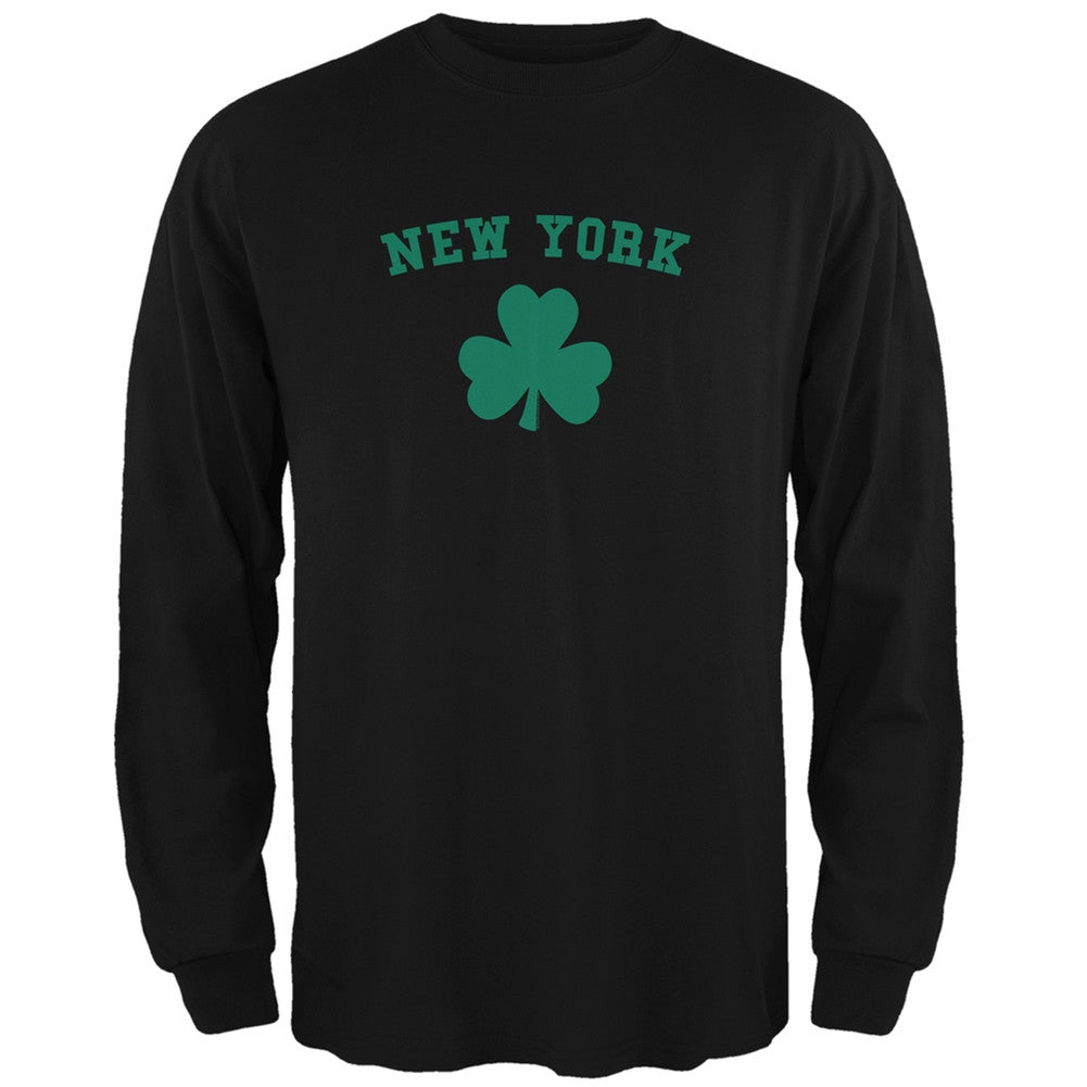 St. Patrick's Day - New York Shamrock Black Adult Long Sleeve T-Shirt Men's Long Sleeves Old Glory 2XL Black 