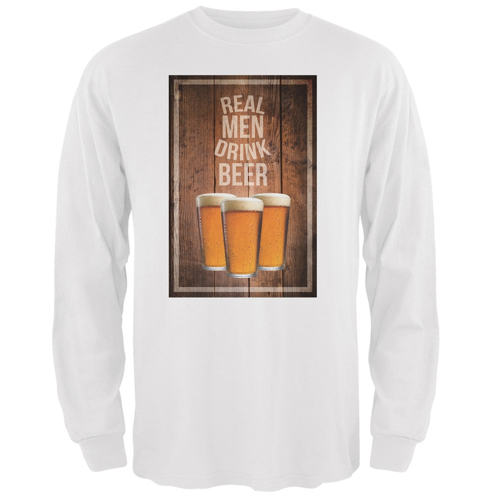 St. Patricks Day - Real Men Drink Beer White Adult Long Sleeve T-Shirt Men's Long Sleeves Old Glory 2XL White 