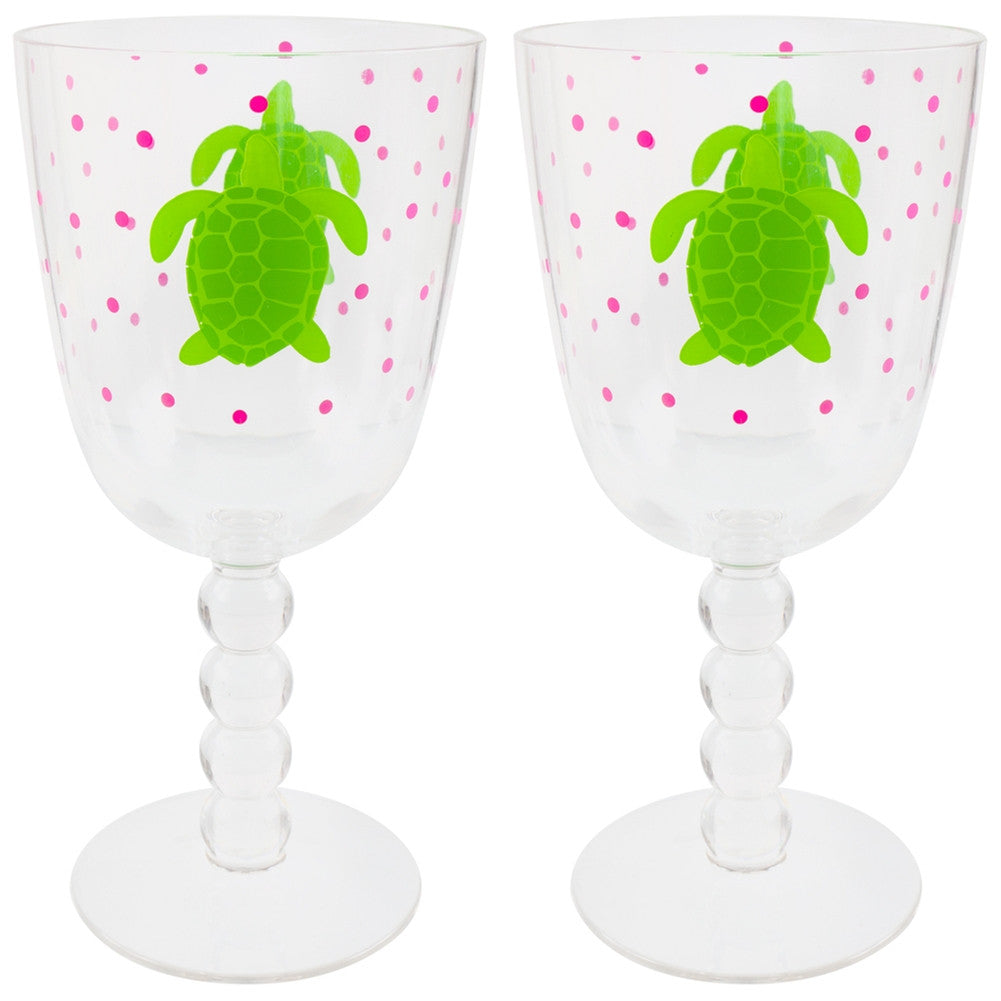 Turtle Swimming Set Of Two Acrylic Wine Glasses Wine Glasses Animalworld   