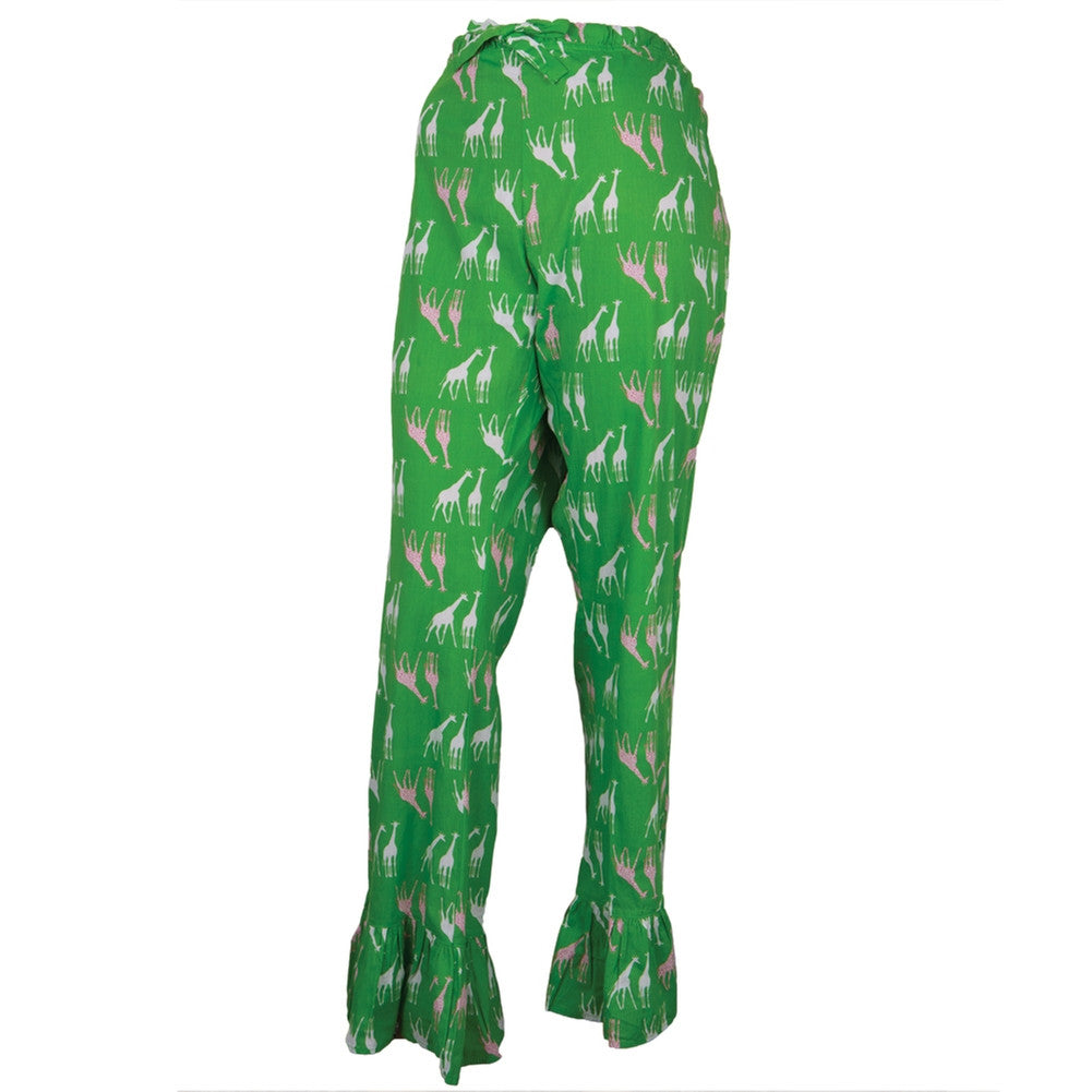 Giraffes All-Over Green Juniors Ruffled Pajama Pants Sleepwear Bottoms Animalworld   