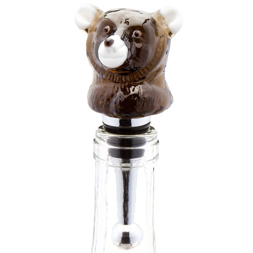 Black Bear Sitting Blown Glass Wine Bottle Stopper Bottle Stoppers AnimalWorld   