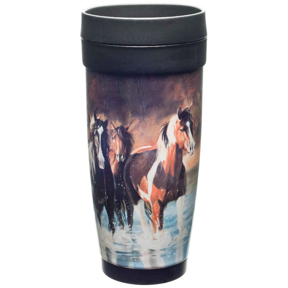 Horses Running In Water Plastic Travel Mug Travel Mugs Animalworld   