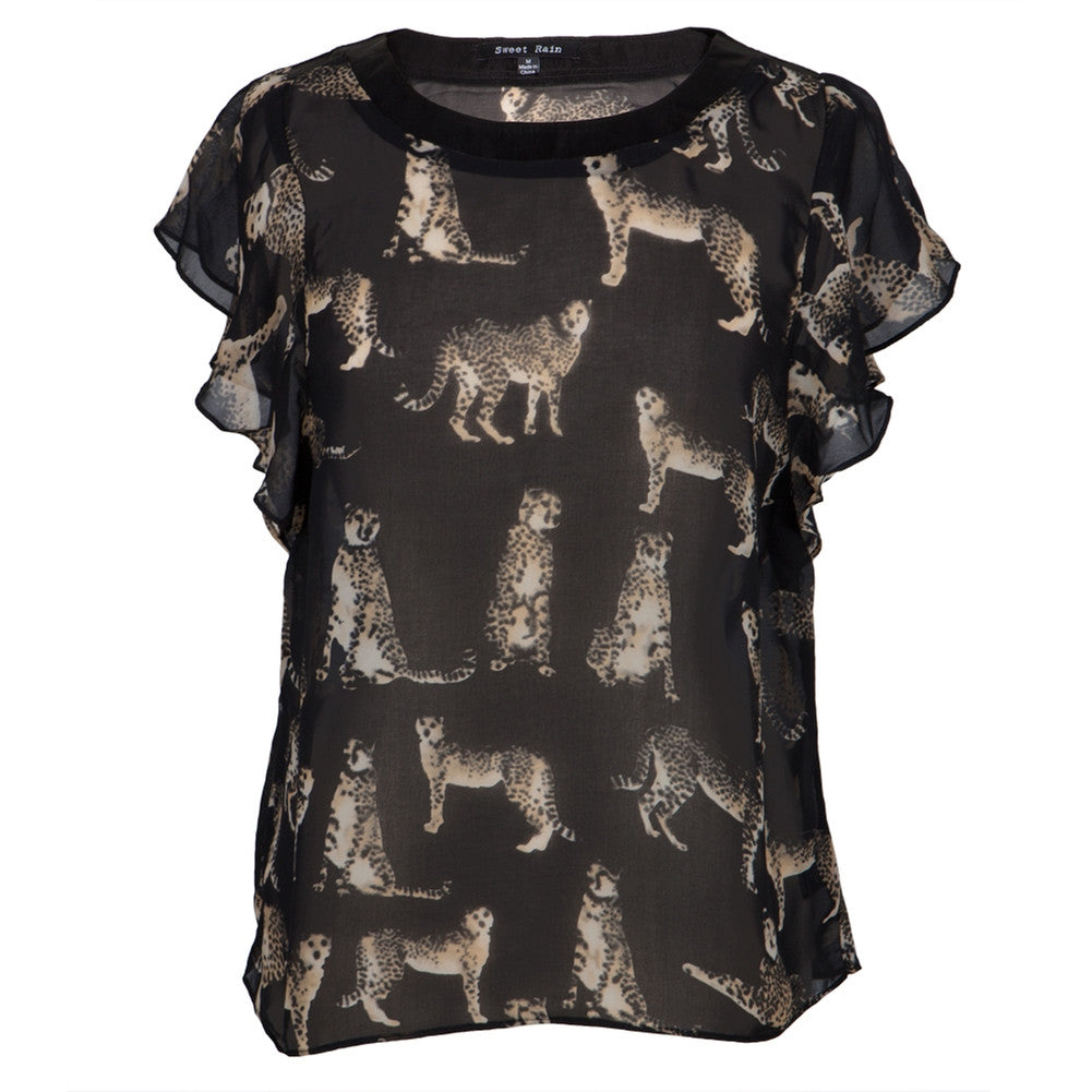 Cheetah All-Over Women's Short Sleeve Blouse Blouses Animalworld   