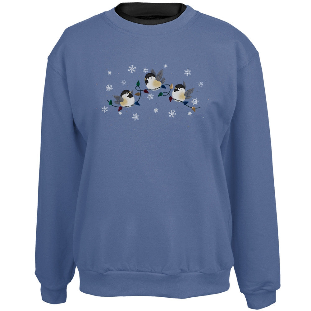 Chickadees Snowflake Lights Women's Crew Neck Sweatshirt Sweatshirts Animalworld   