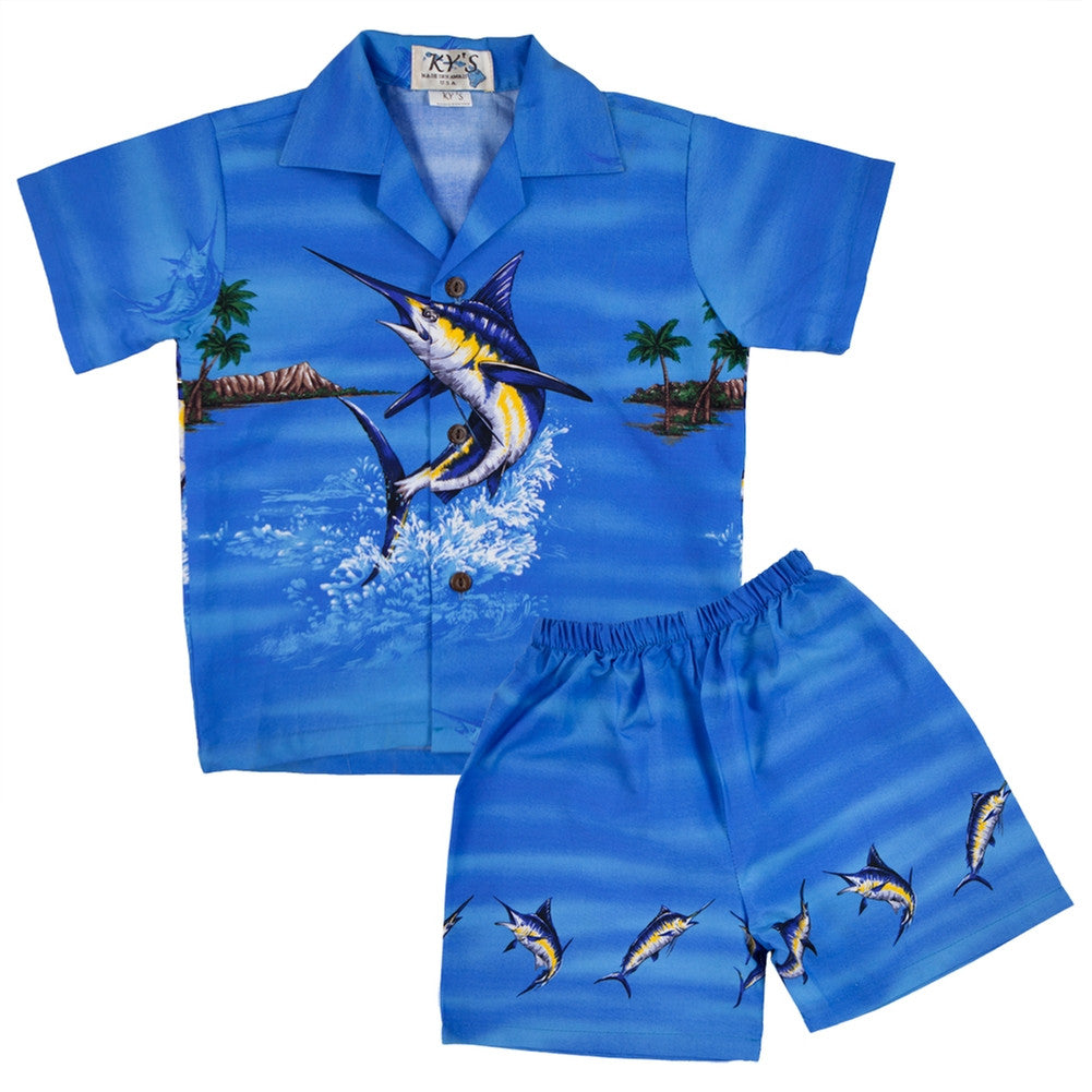 Swordfish Jumping Toddler Hawaiian Shirt & Shorts Set Short Sets Animalworld   