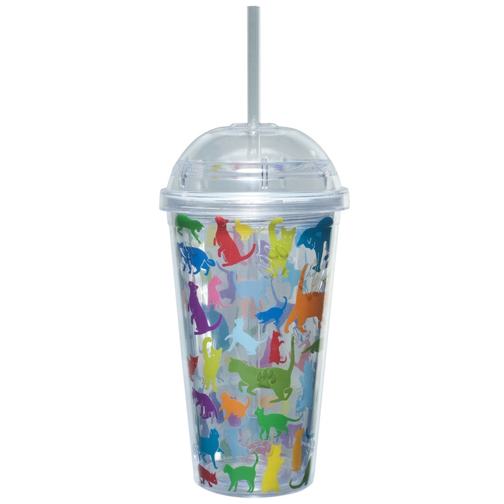 Cat Rainbows Dome Top Plastic Cup With Straw Tumblers Animalworld   