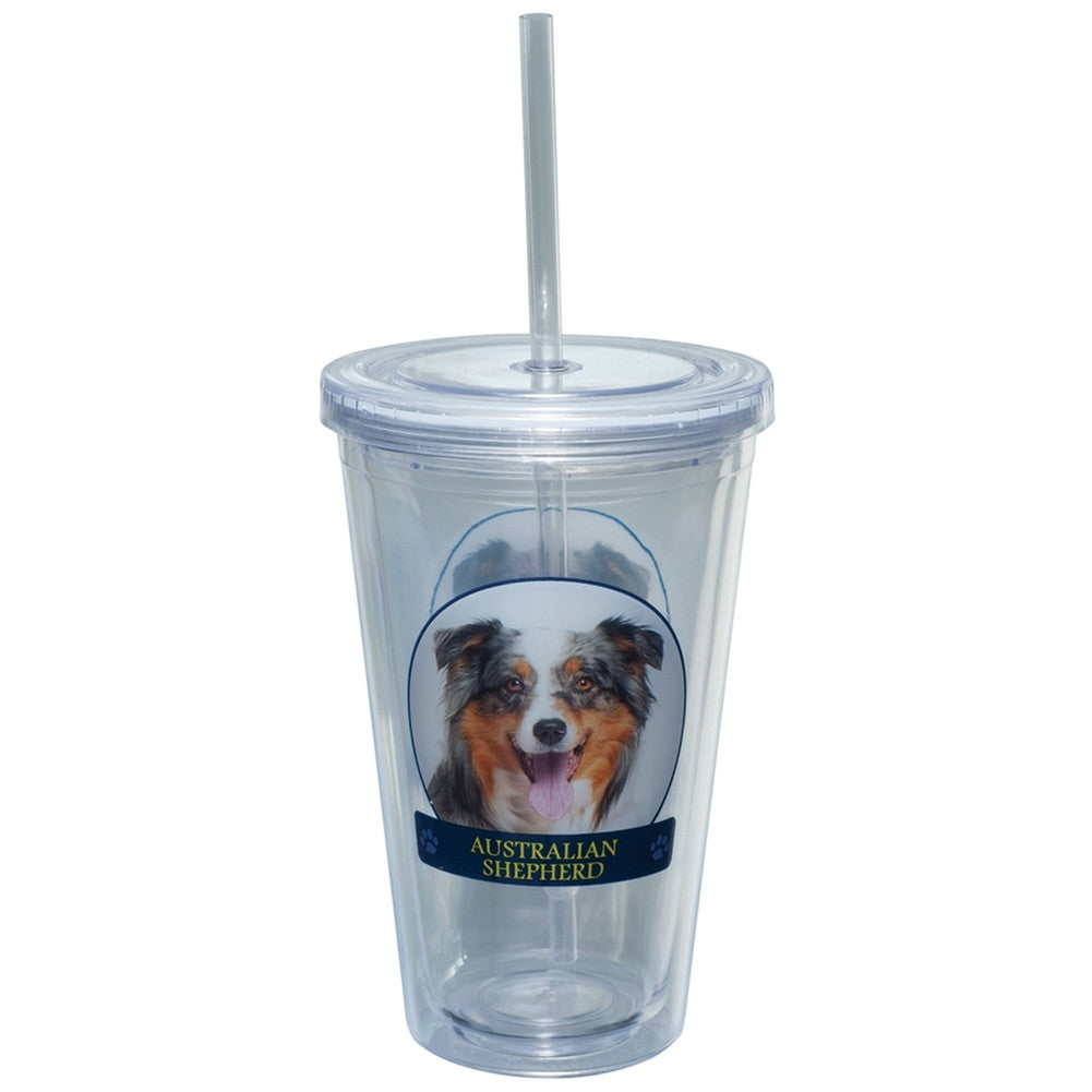 Australian Shepherd Profile Plastic Pint Cup With Straw Tumblers Animalworld   