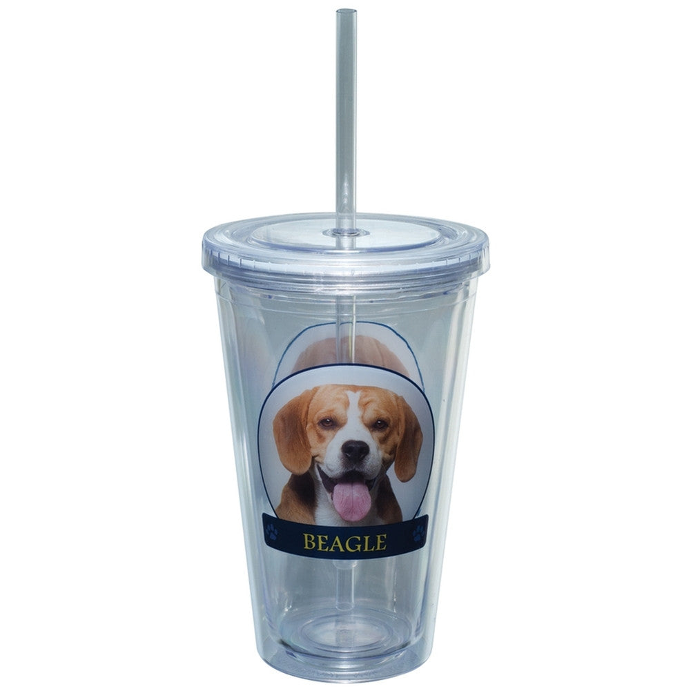 Beagle Profile Plastic Pint Cup With Straw Tumblers Animalworld   