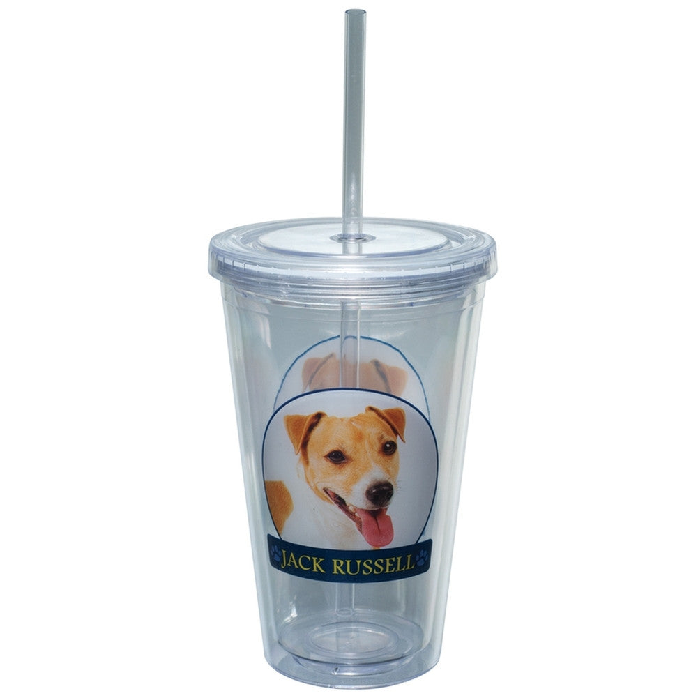 Jack Russell Profile Plastic Pint Cup With Straw Tumblers Animalworld   