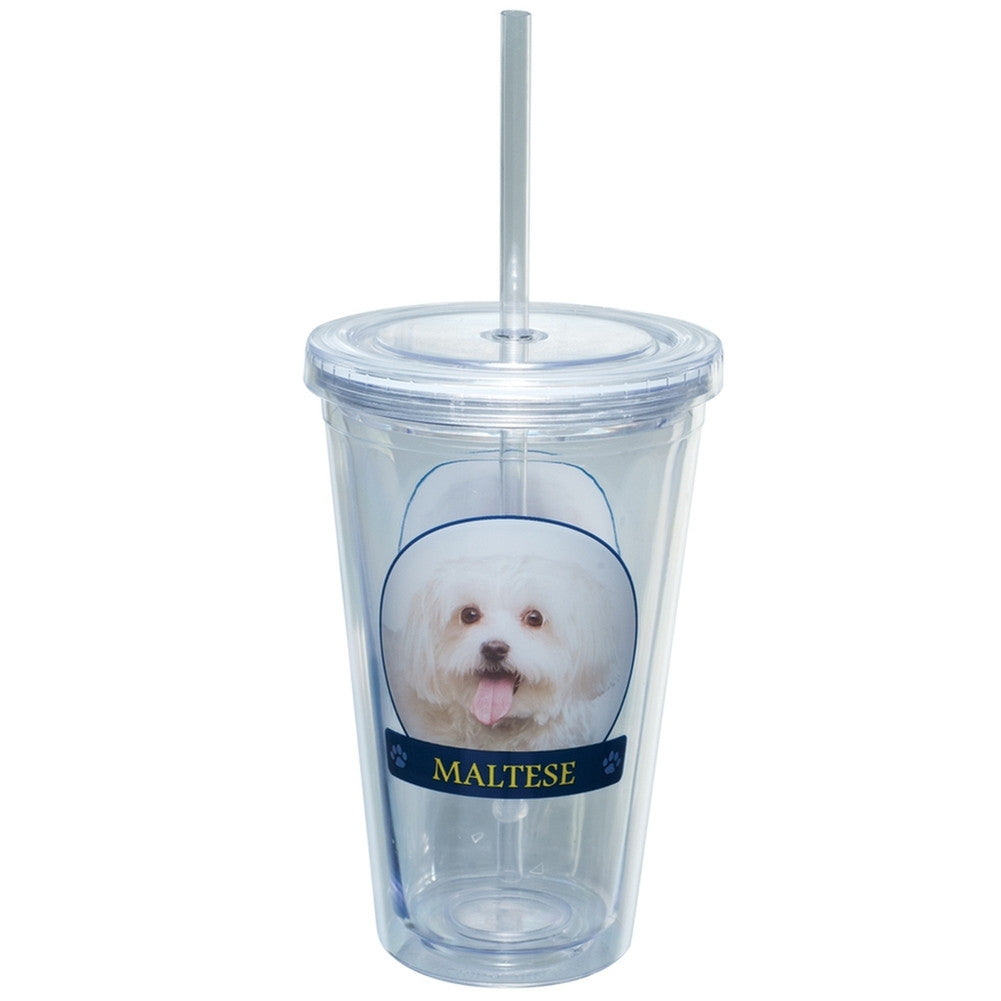 Maltese Profile Plastic Pint Cup With Straw Tumblers Animalworld   