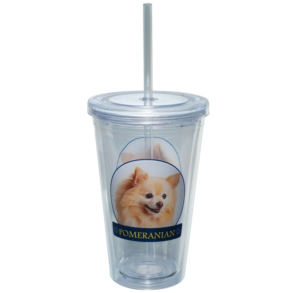 Pomeranian Profile Plastic Pint Cup With Straw Tumblers Animalworld   