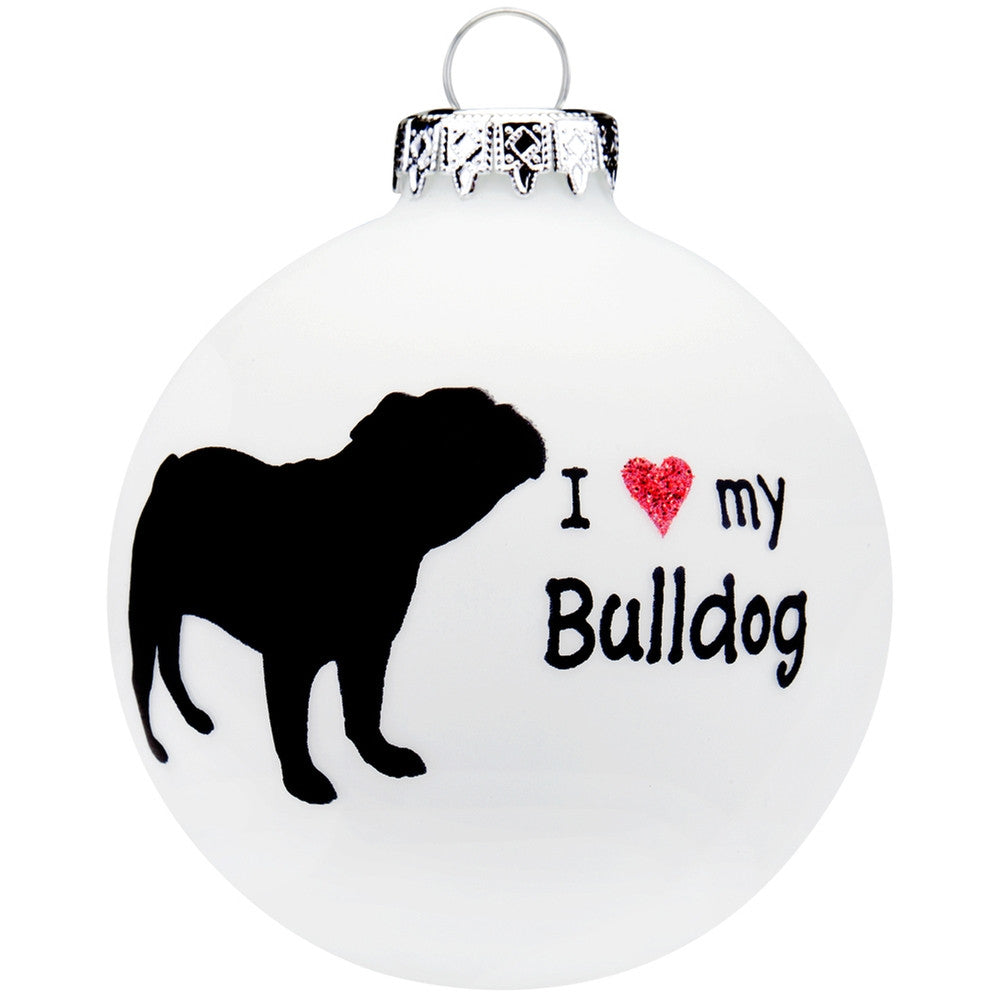 Bulldog I Heart Round Glass Ornament Christmas Decorations Animalworld   