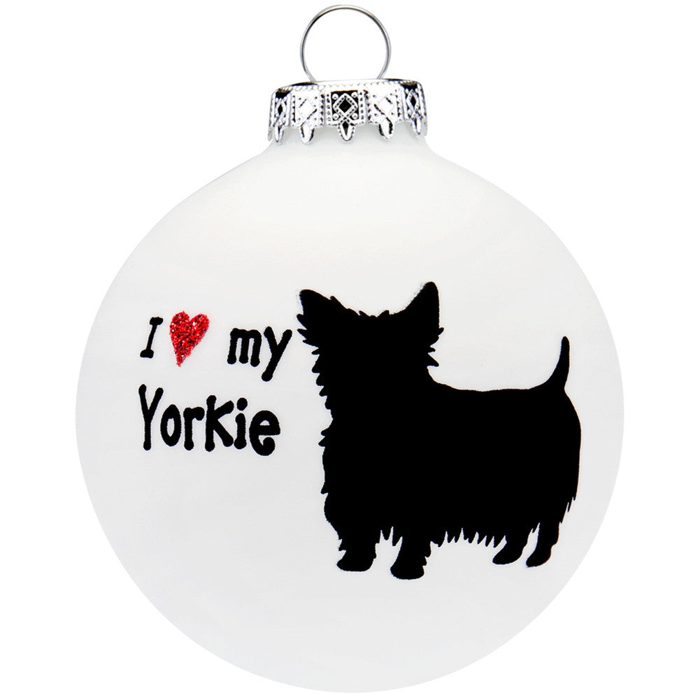 Yorkshire Terrier I Heart Round Glass Ornament Christmas Decorations Animalworld   