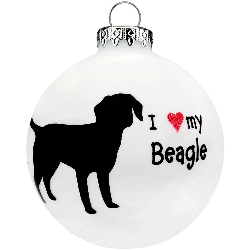 Beagle I Heart Round Glass Ornament Christmas Decorations Animalworld   