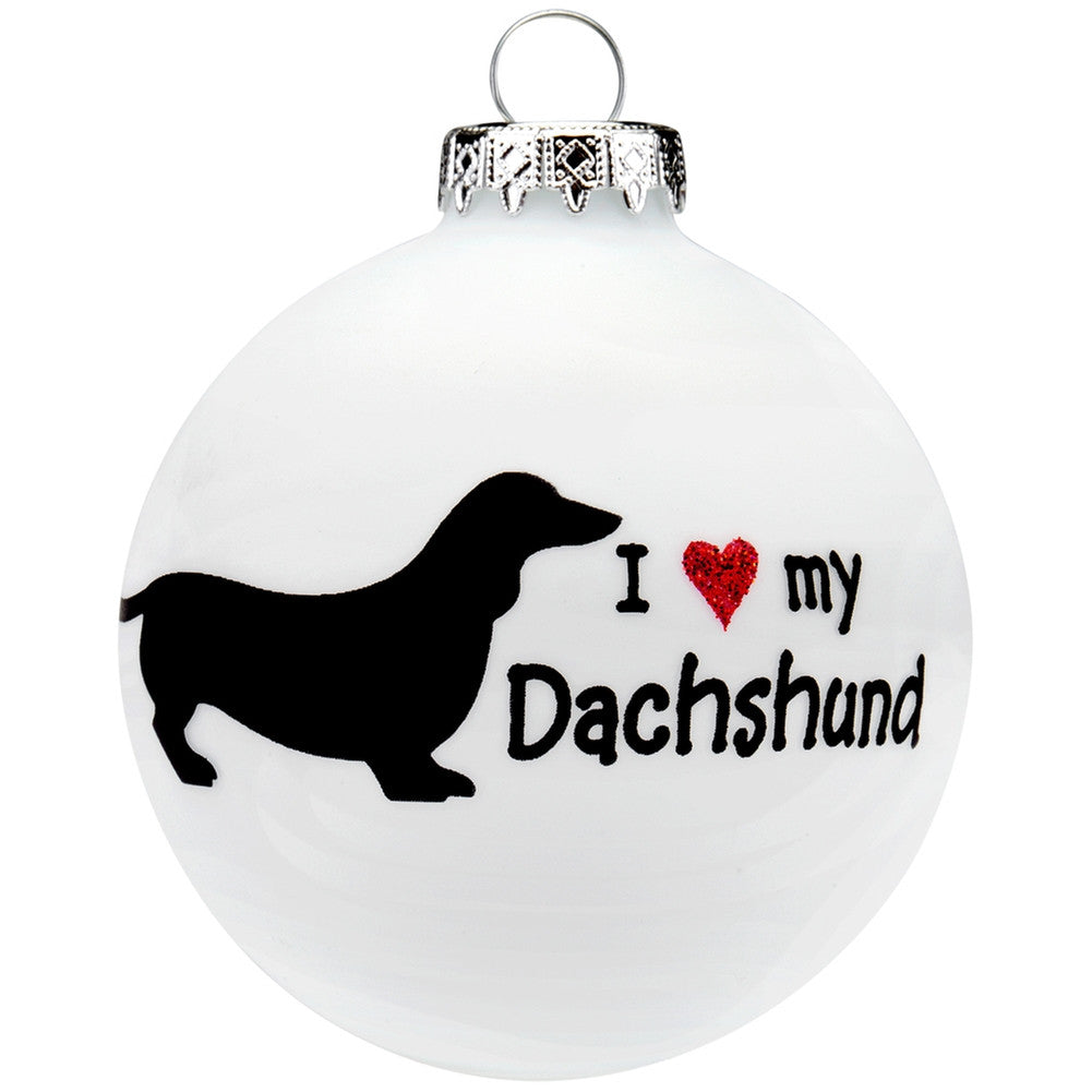 Dachshund I Heart Round Glass Ornament Christmas Decorations Animalworld   