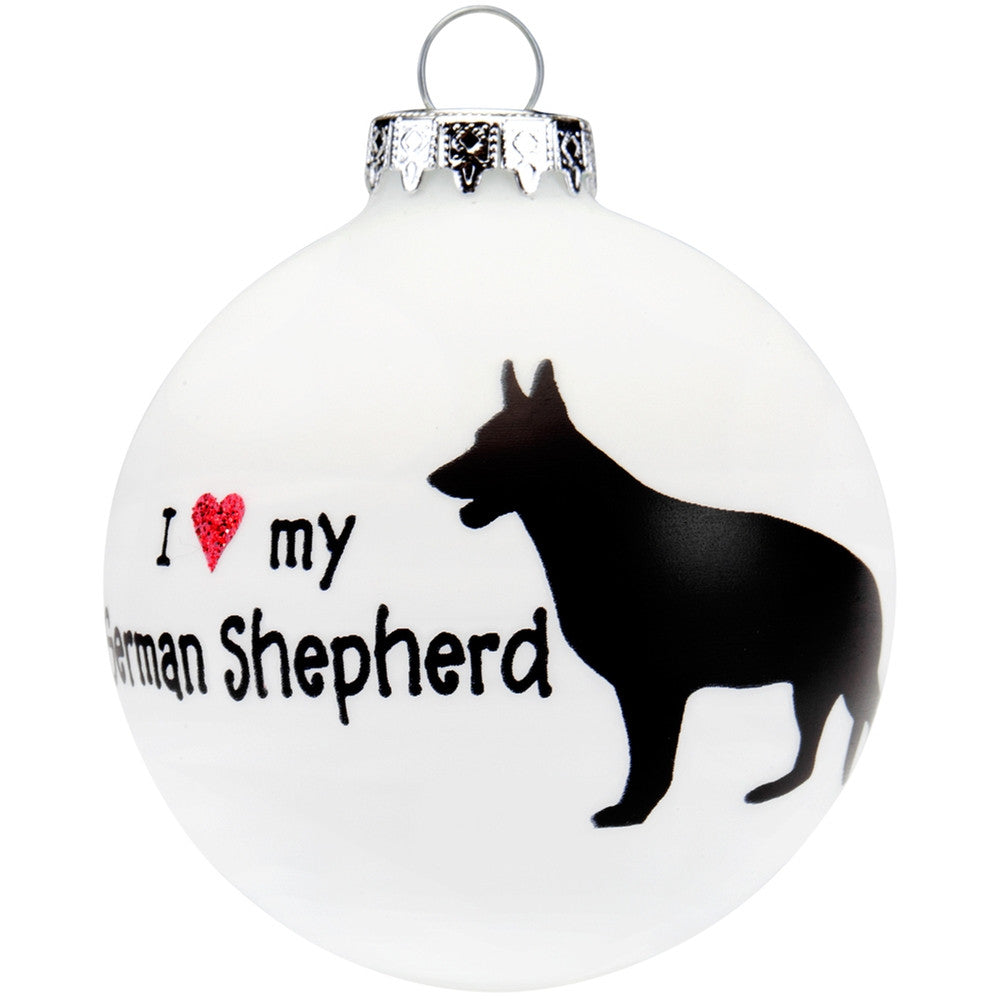 German Shepherd I Heart Round Glass Ornament Christmas Decorations Animalworld   