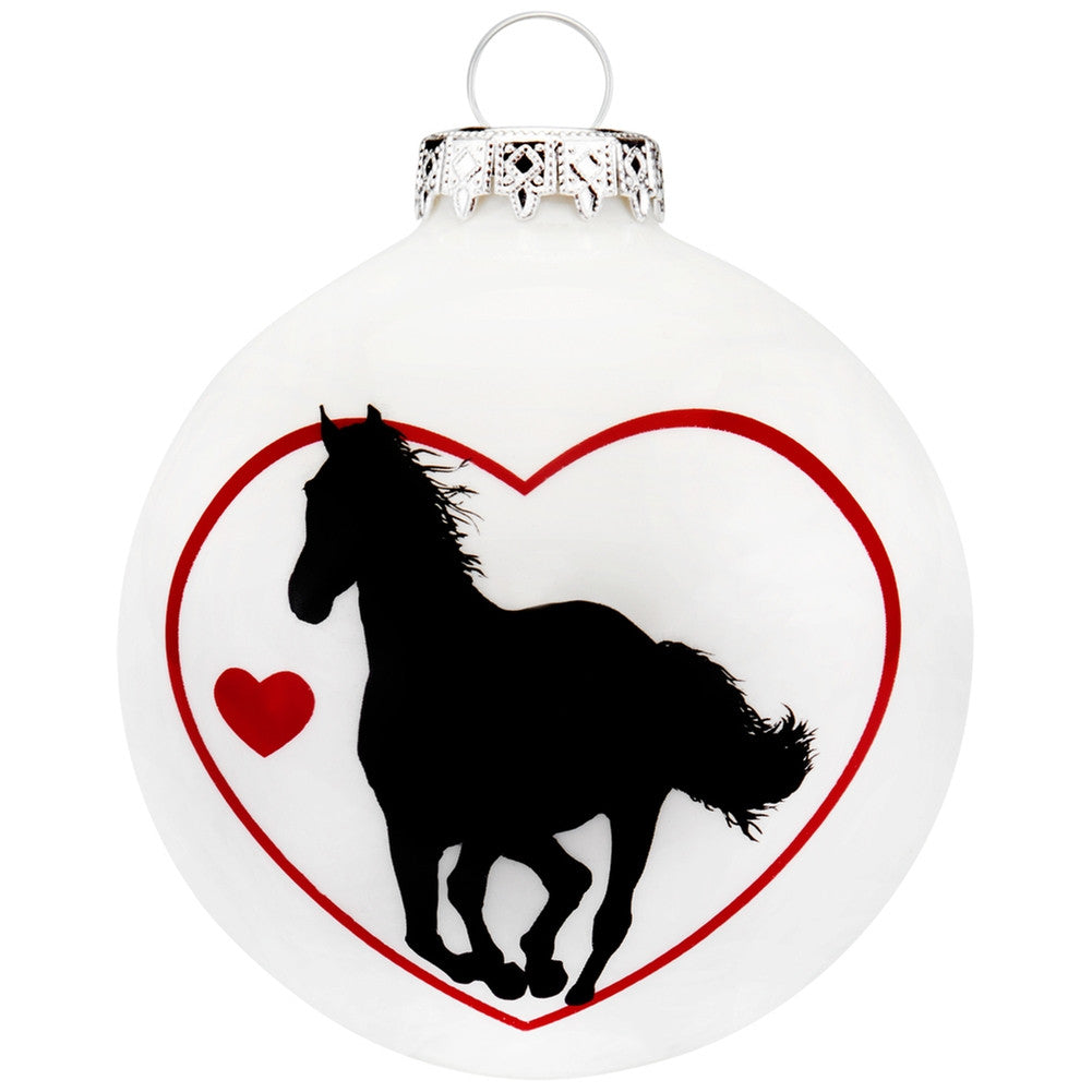 Horse in Heart Round Glass Ornament Christmas Decorations Animalworld   