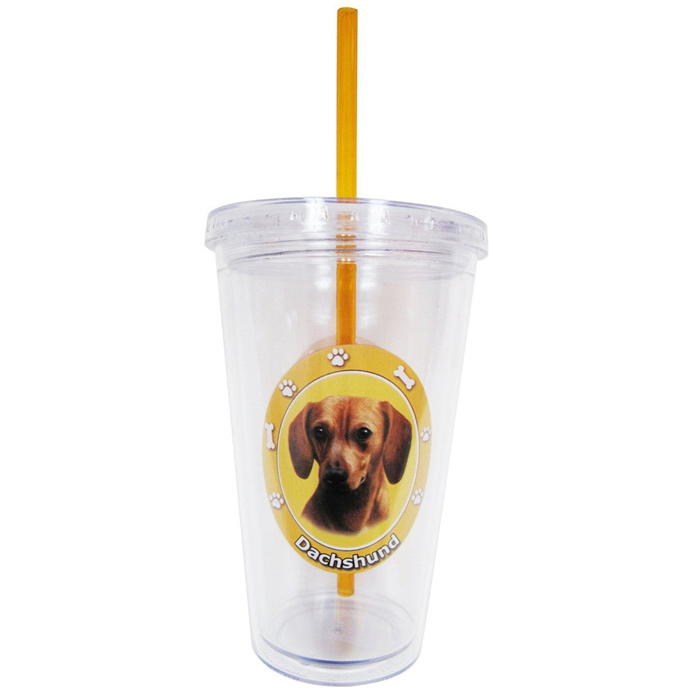 Red Dachshund Profile Circle Plastic Pint Cup With Straw Tumblers Animalworld   