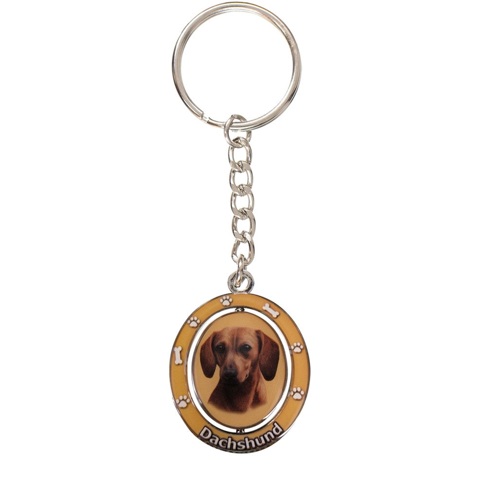 Red Dachshund Portrait Oval Metal Keychain Keychains AnimalWorld   