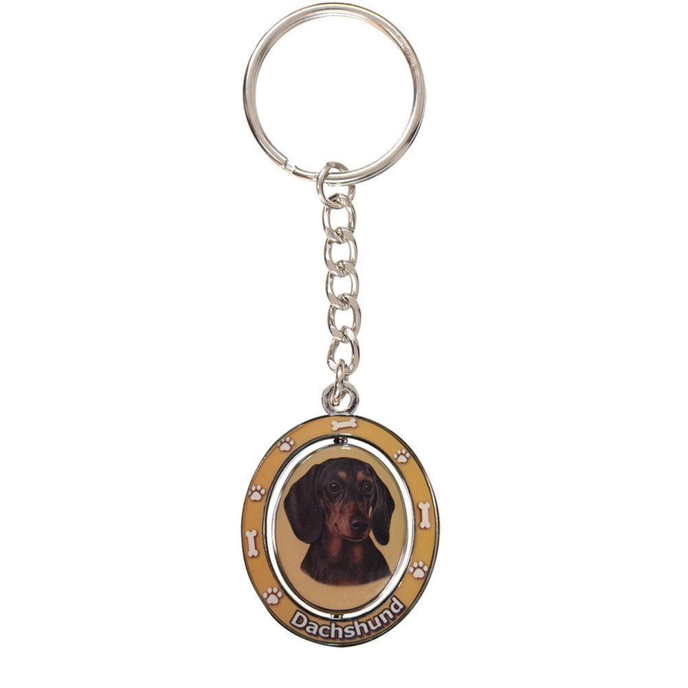 Black Dachshund Portrait Oval Metal Keychain Keychains AnimalWorld OS Yellow 