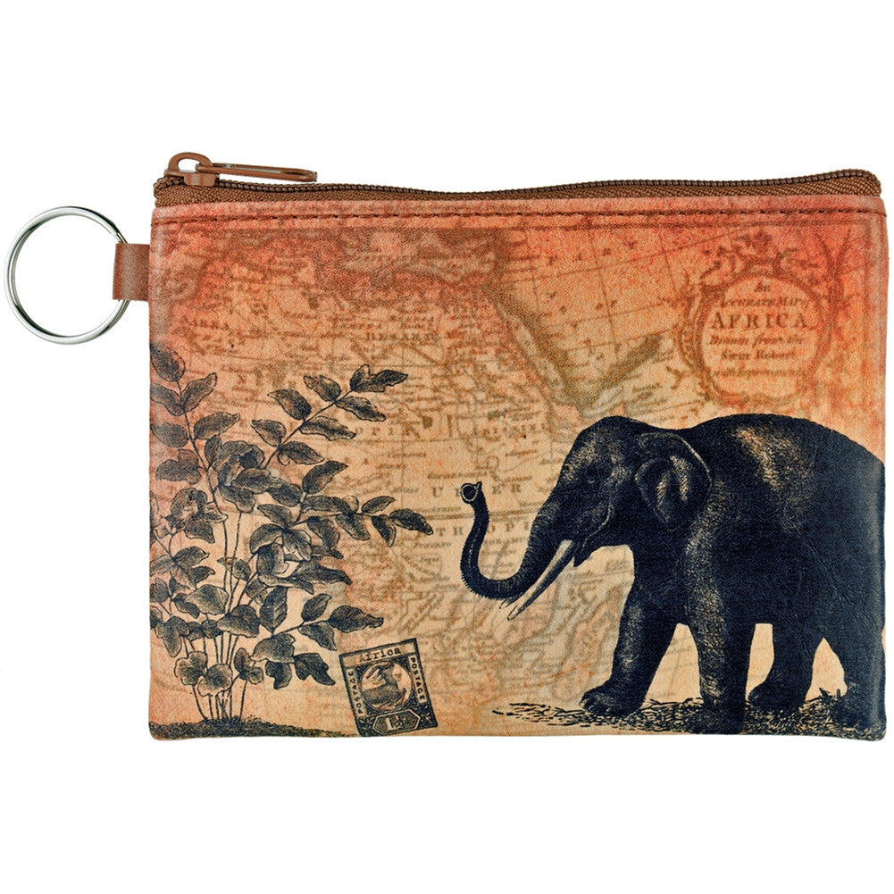 Elephant & Map Key Ring Coin Purse Wallets Animalworld   