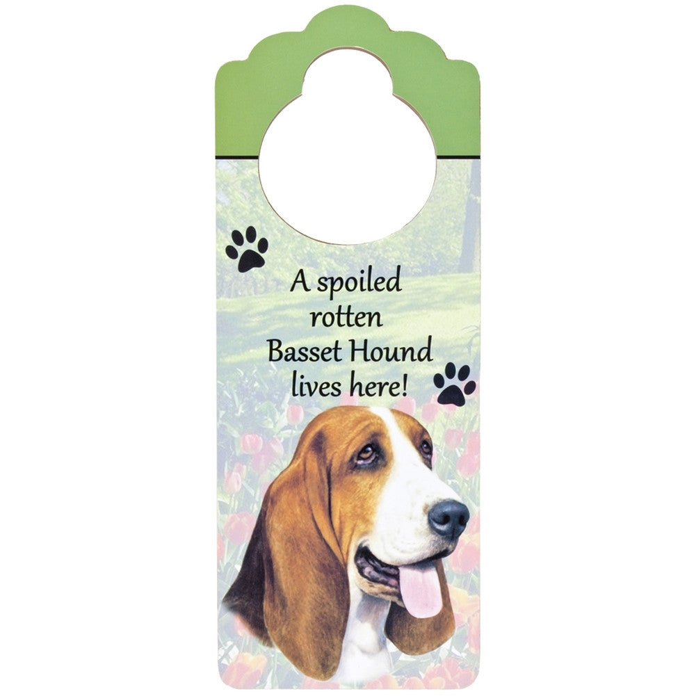 A Spoiled Basset Hound Lives Here Hanging Doorknob Sign Door Hangers AnimalWorld   