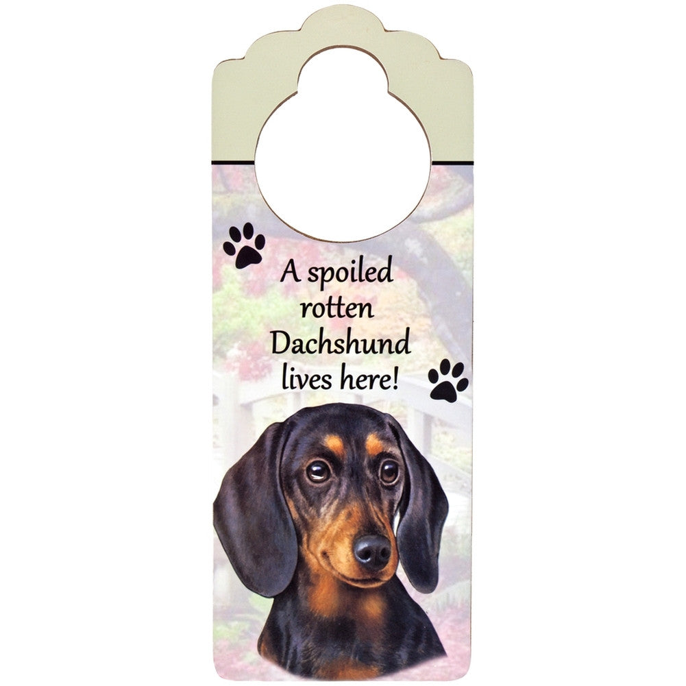 A Spoiled Dachshund Lives Here Hanging Doorknob Sign Door Hangers AnimalWorld   