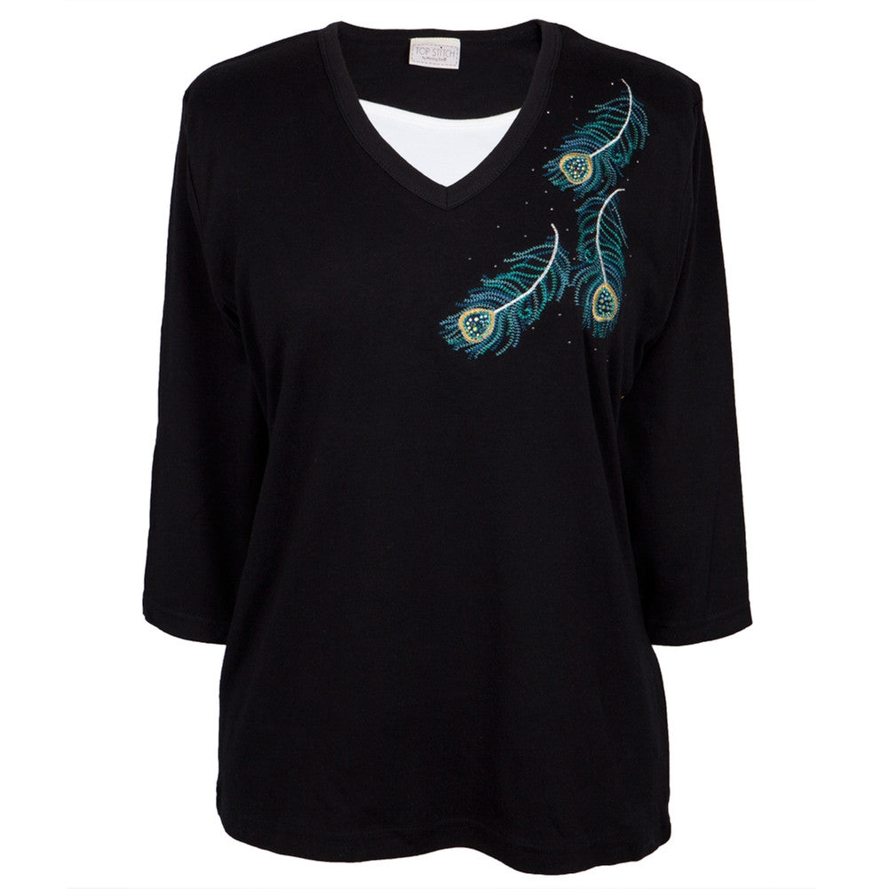 Peacock Plume Women's 3/4 Sleeve Shirt Women's T-Shirts Animalworld   