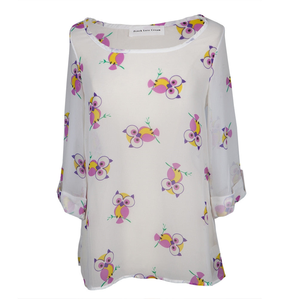 Owl on a Branch All-Over Women's Blouse Blouses Animalworld   