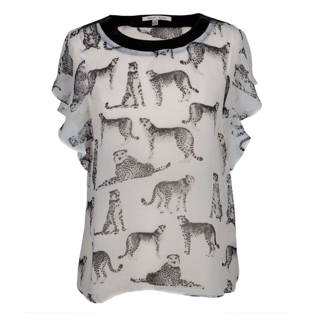 Cheetah All-Over Women's Short Sleeve Blouse Blouses Animalworld   