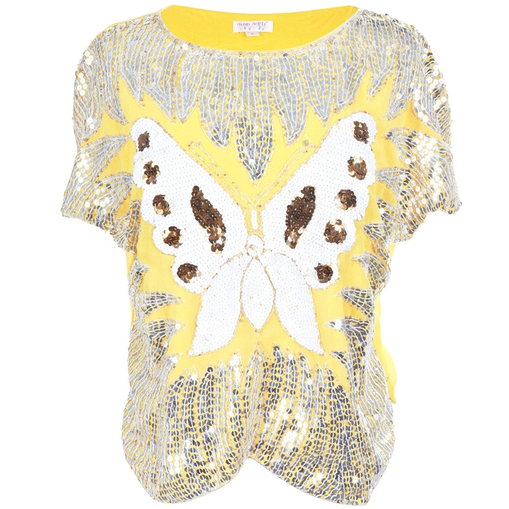 Butterfly Sequin Yellow Women's Dolman Blouse Blouses Animalworld   