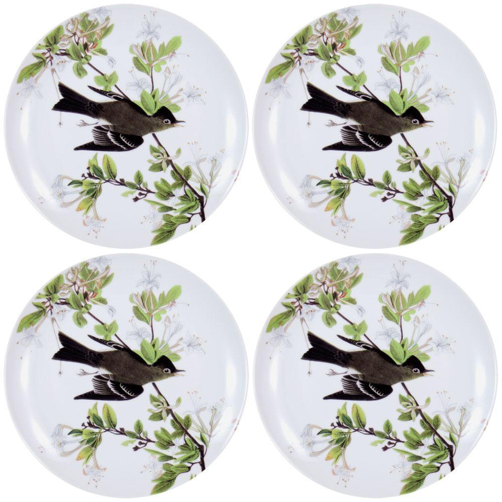 Western Wood Pewee Flying In Branches Set of Four Dessert Plates Dish Sets AnimalWorld   