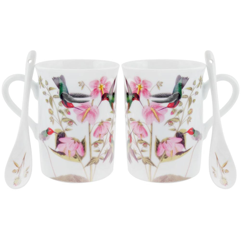 Anna's Hummingbirds In Flowers Set of Two Mugs With Spoons Coffee Mugs Animalworld   