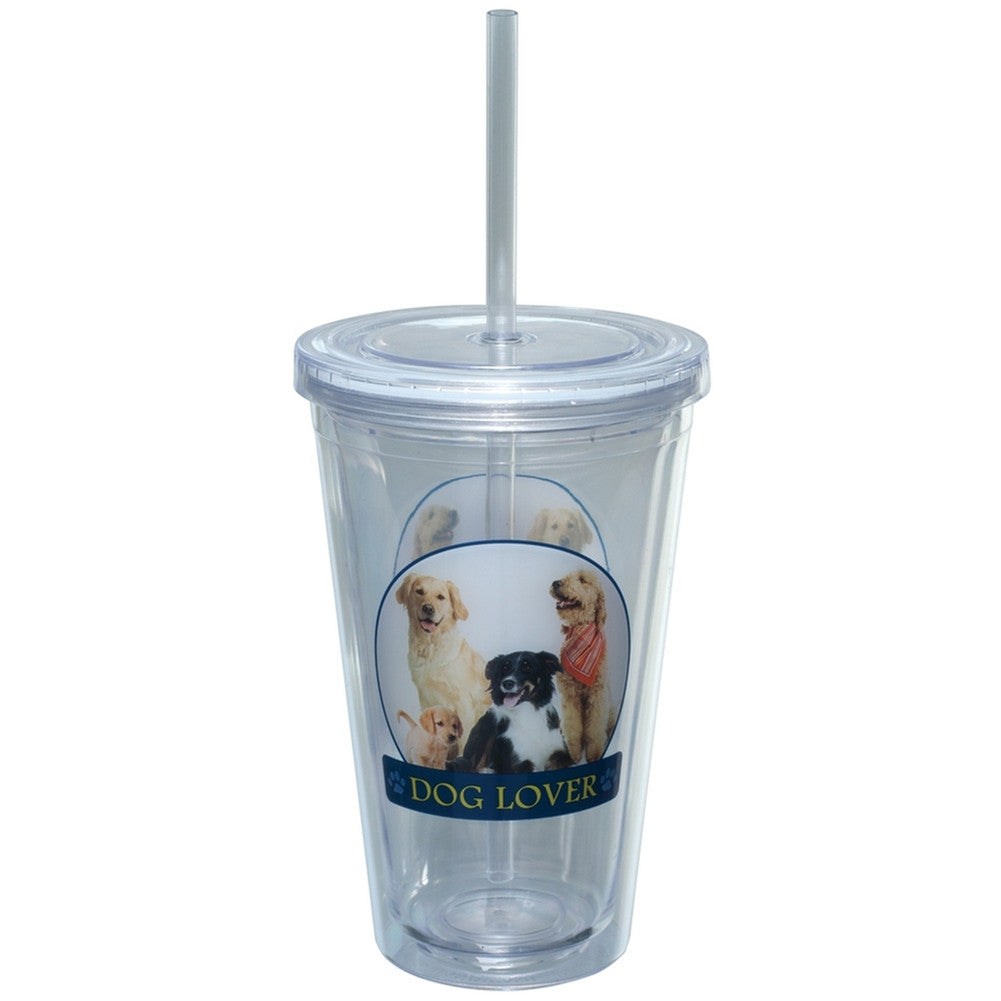 Dog Lover Portait Plastic Pint Cup With Straw Tumblers Animalworld   