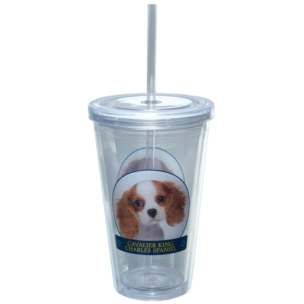 Cavalier King Charles Spaniel Portait Plastic Pint Cup With Straw Tumblers Animalworld   