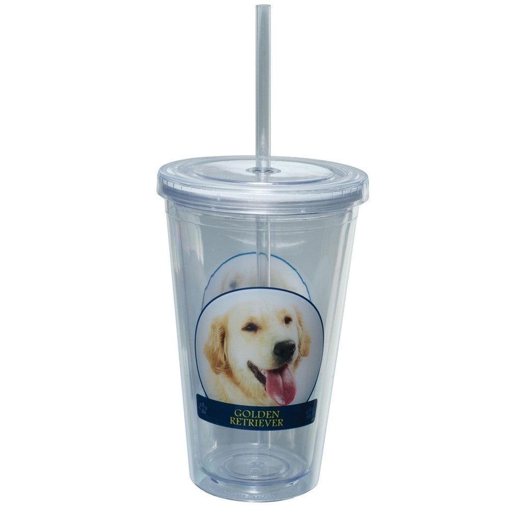 Golder Retriever Portait Plastic Pint Cup With Straw Tumblers Animalworld   