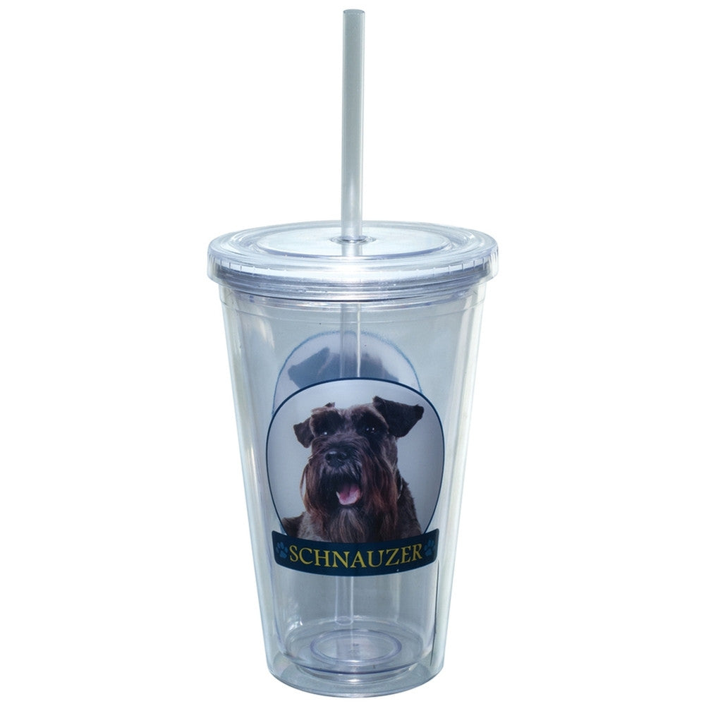 Schnauzer Portait Plastic Pint Cup With Straw Tumblers Animalworld   