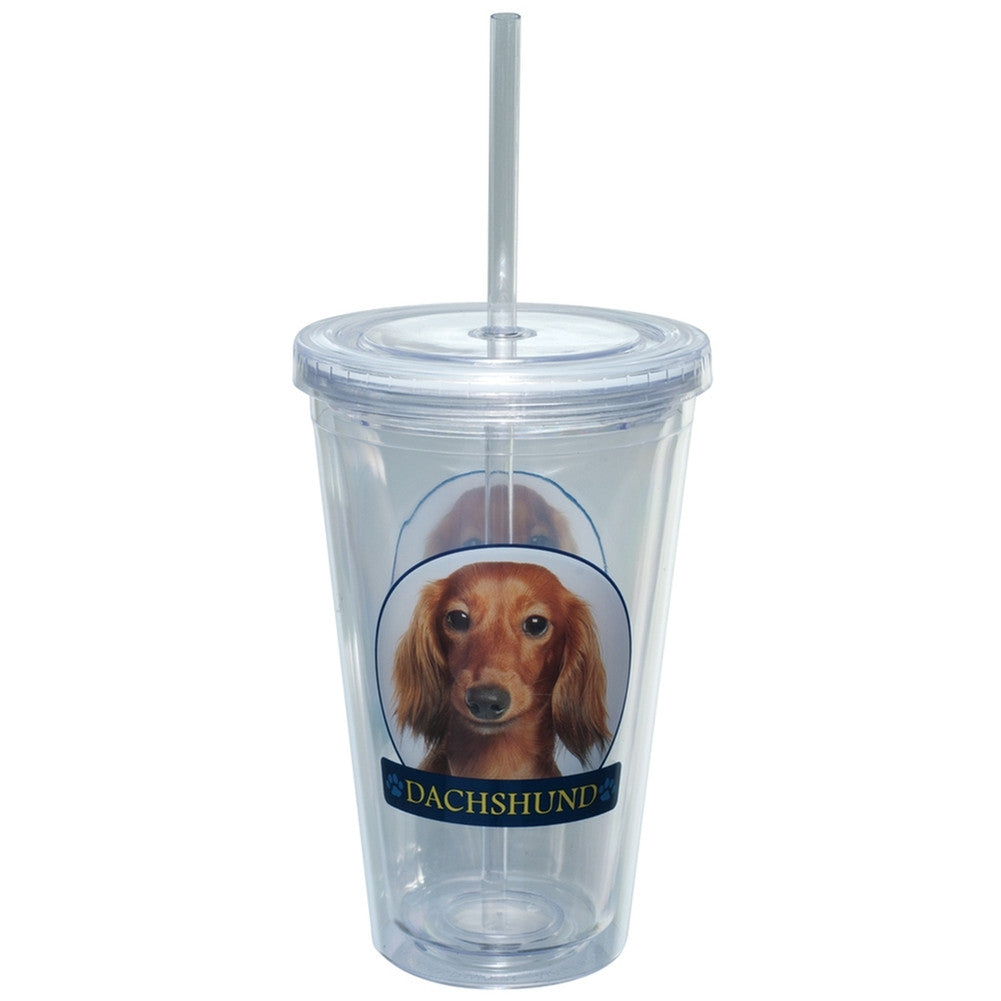 Dachshund Portait Plastic Pint Cup With Straw Tumblers Animalworld   